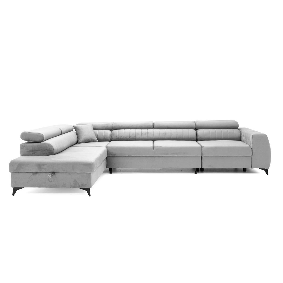 ECKSOFA PIERO MAXI Links mit Schlaffunktion 195x125 Velours Grau - Schwarz/Grau, Holz/Textil (350/203cm) - Muffo