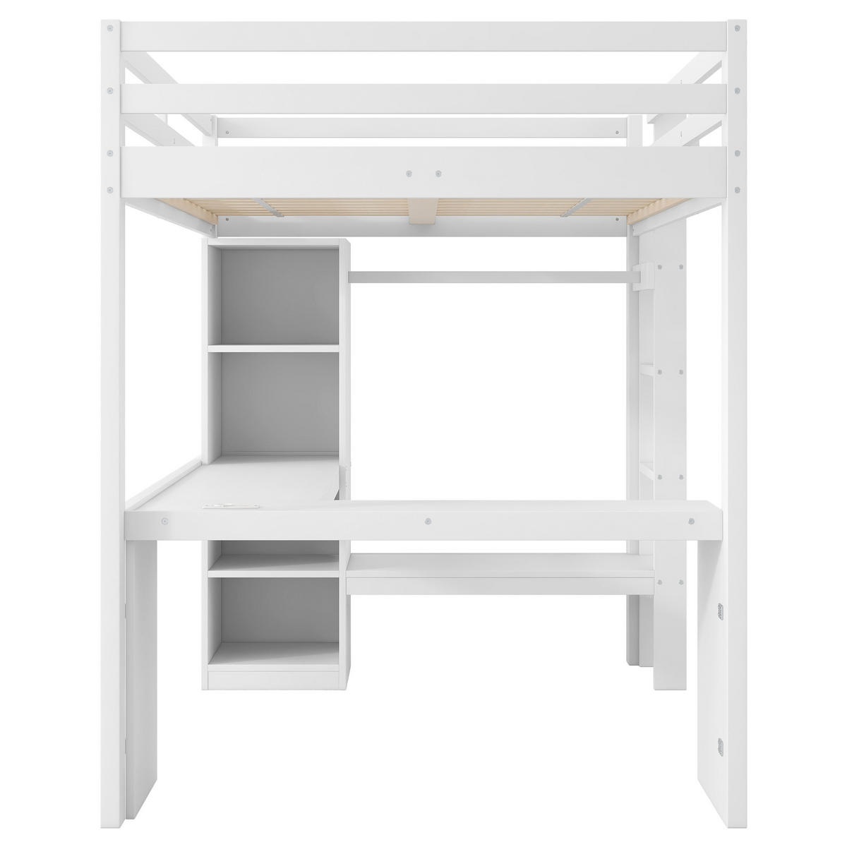 HOCHBETT 140/200 cm in Weiß mit Regal, Schreibtisch, LED und USB - Weiß, Holzwerkstoff (140/200cm) - STILVORA
