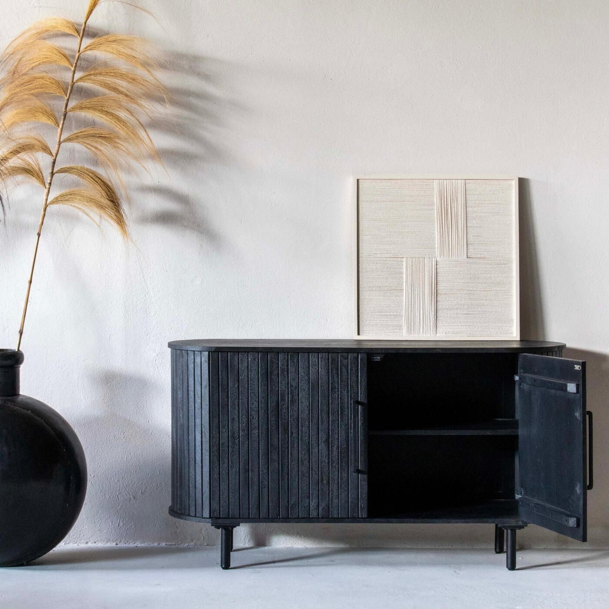 KOMMODE aus Mangoholz 140x45x76cm, schwarz - Schwarz, Metall (140/76/45cm) - Giga Meubel