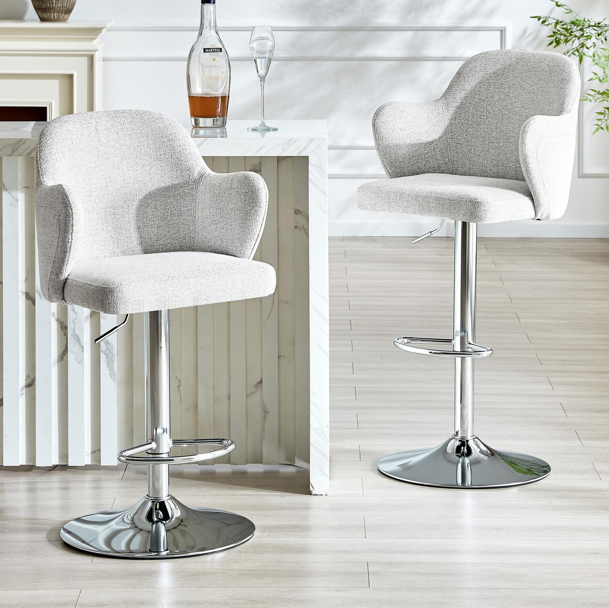 BARHOCKER höhenverstellbar & 360° drehbar 2er-Set Stoff Hellgrau - Hellgrau, Metall (37.6/118/45.1cm) - Meubliv