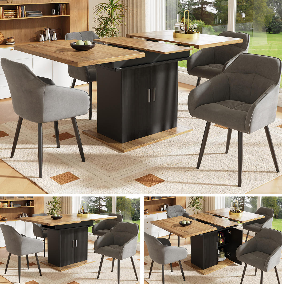 ESSTISCH 110-140x70x76 cm in Schwarz aus MDF mit flexiblem Stauraum ausziehbar - Schwarz, Holzwerkstoff (140/70/76cm) - Modfu