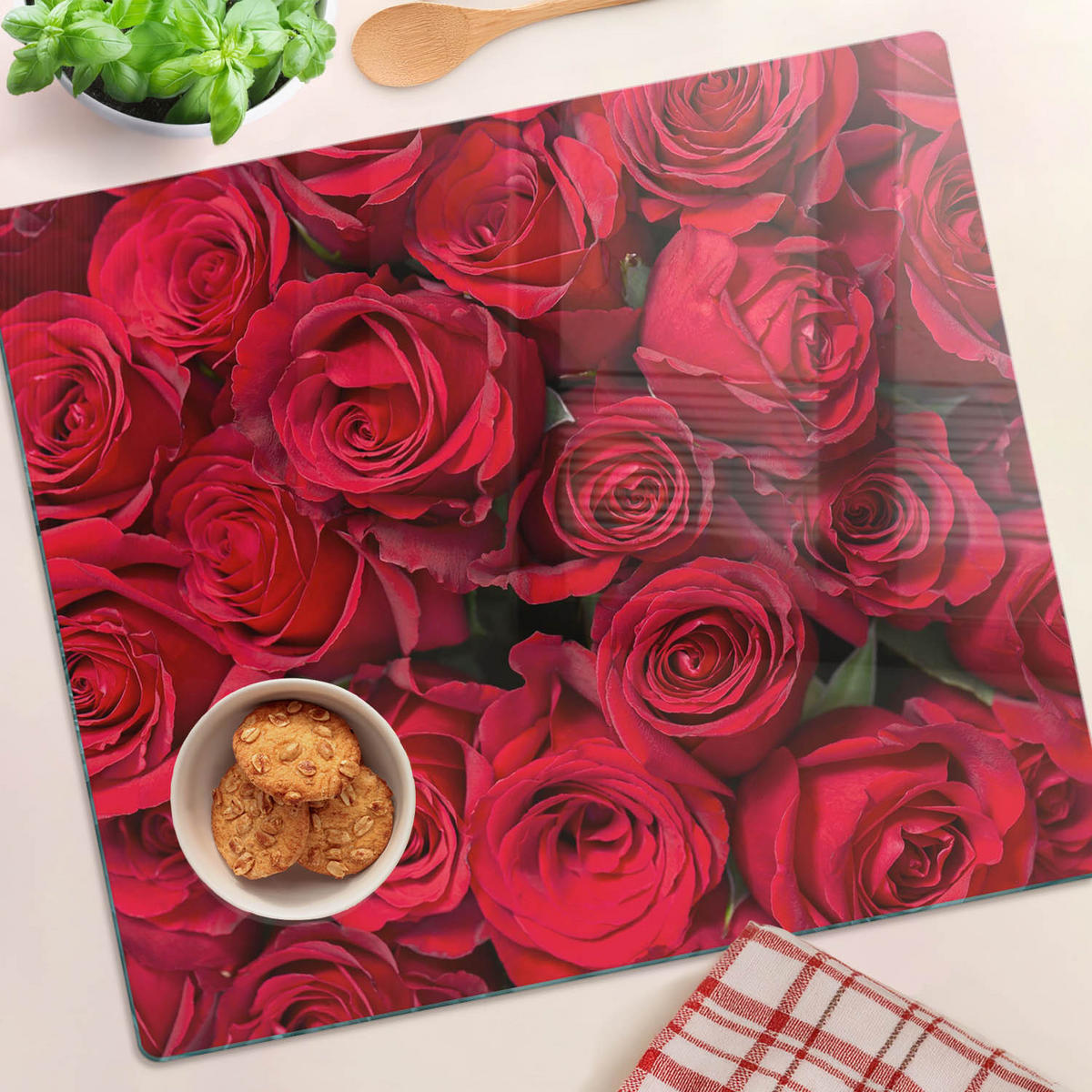 GLASPLATTE 60x52 cm Rote Rosen - Rot, Glas (60/0.4/52cm) - TULUP