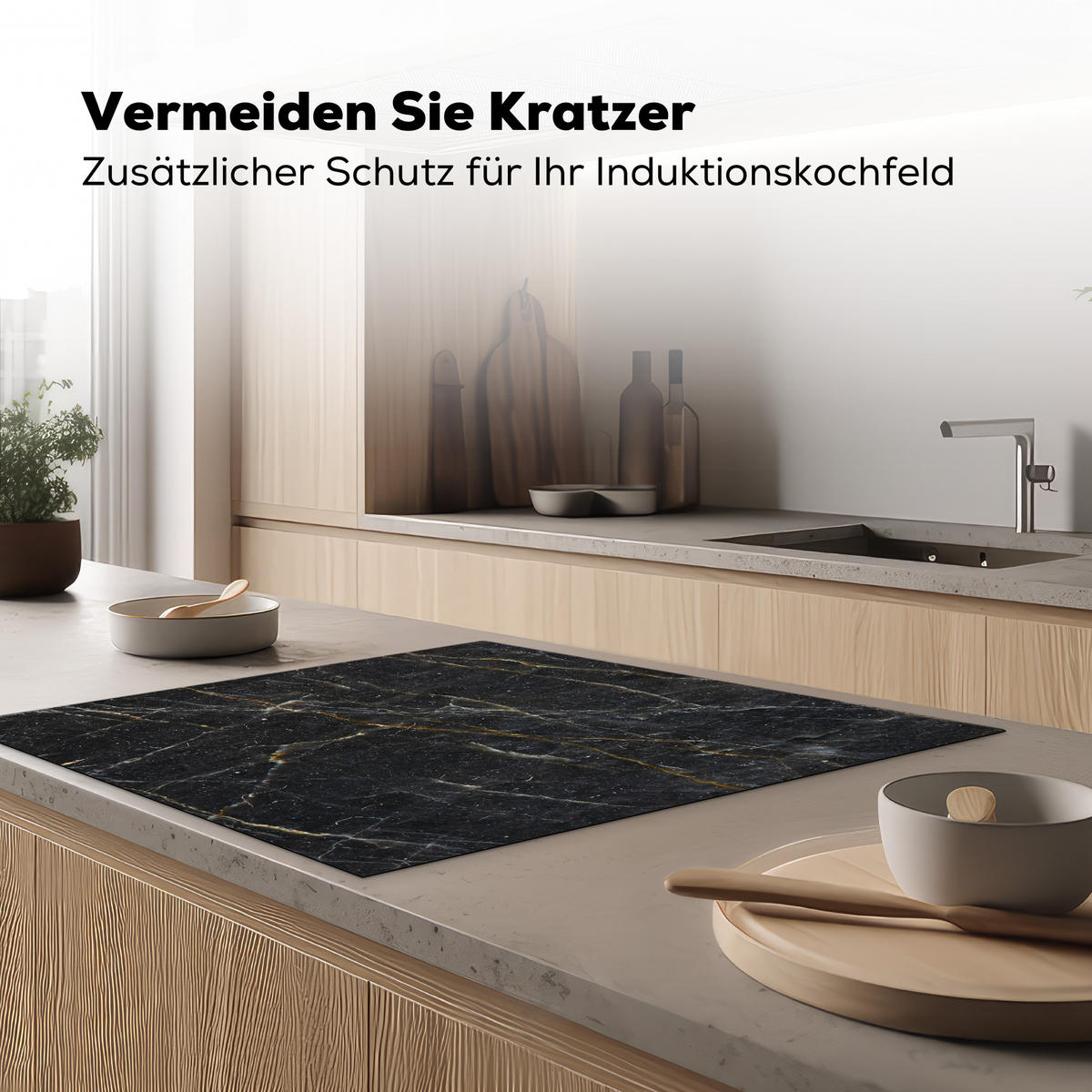HERDABDECKPLATTE Marmor - Schwarz - Gold - Grau - Marmorstruktur Induktionsmatte 78x78 cm - Goldfarben, Kunststoff (78/78/0.2cm) - MuchoWow