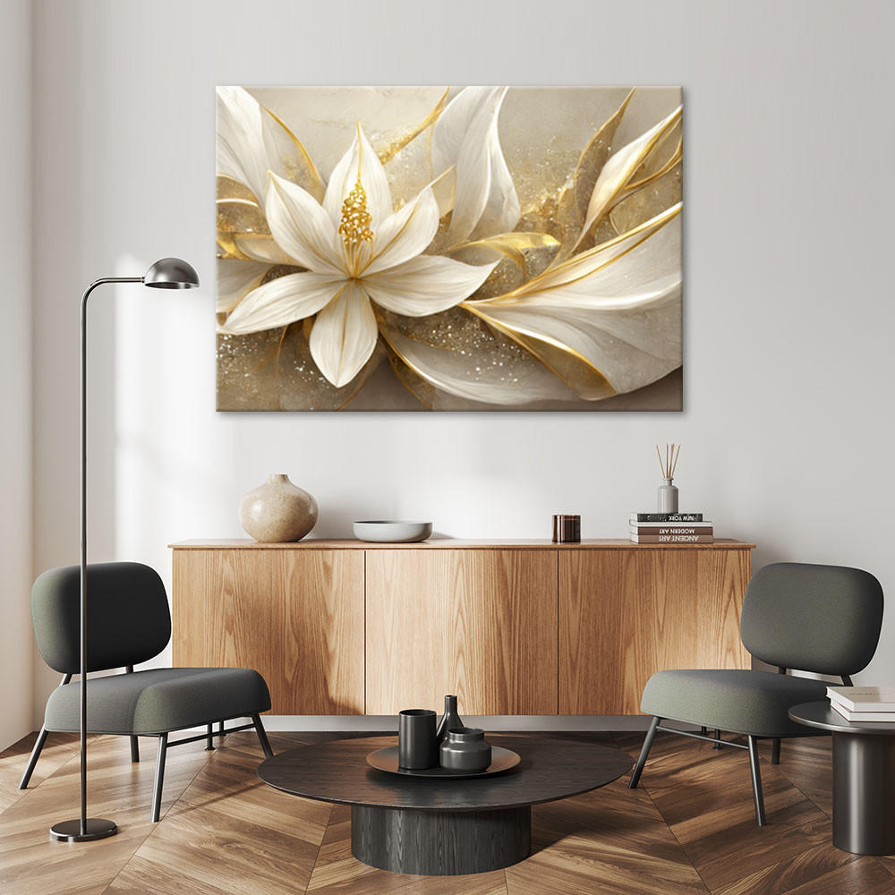 LEINWANDBILD Goldene Glamour-Blumen 3D 90x60cm - Goldfarben, Textil (90/60cm) - Feeby
