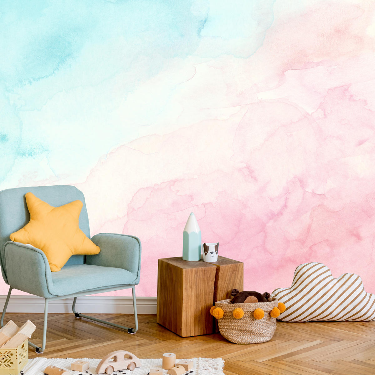 FOTOTAPETE für Kinderzimmer Pastell Ombre Aquarell Gradient 500x350 - Rosa, Papier (500/350cm) - Muralo