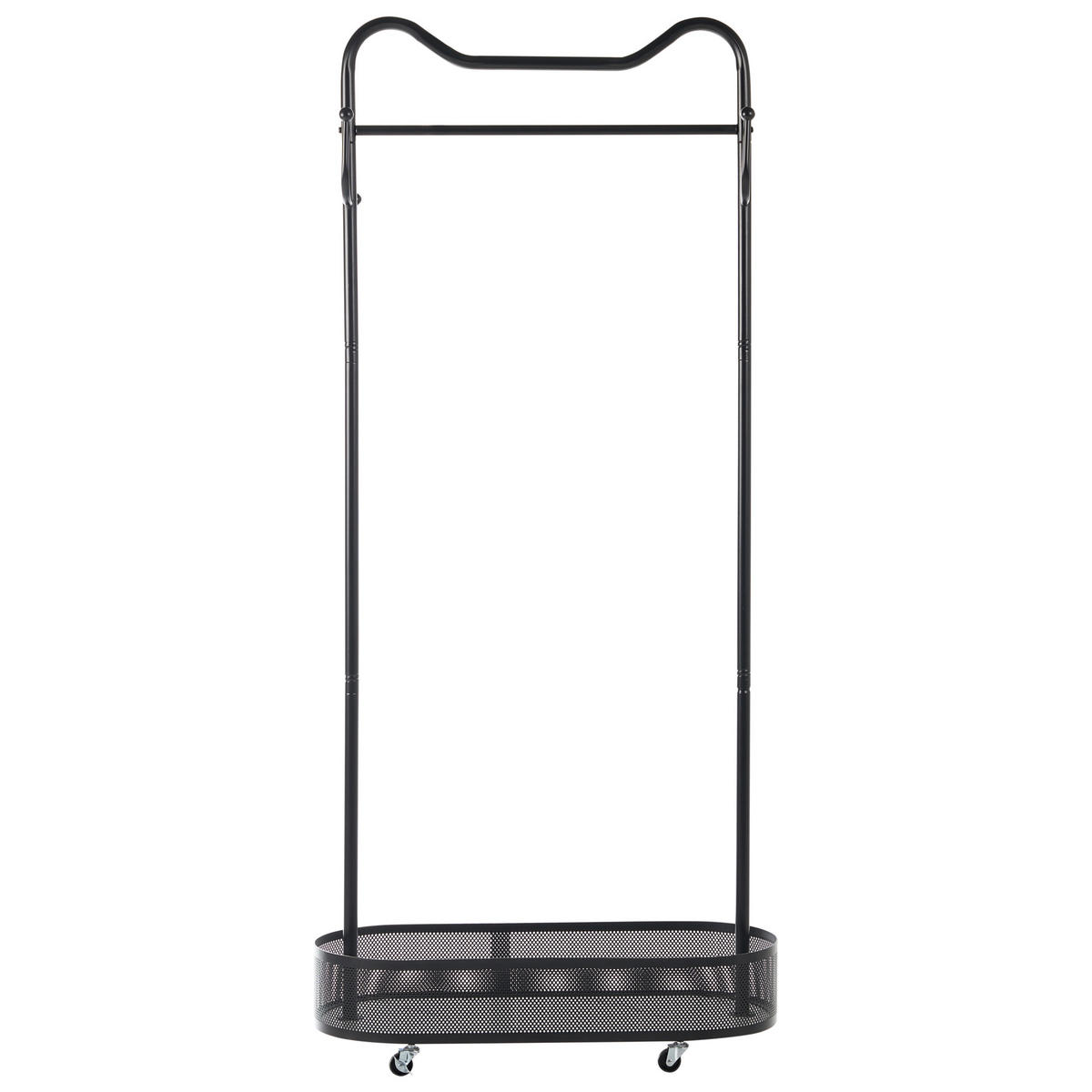 VĚŠÁK NA OBLEČENÍ s odkládací plochou s kolečky Černý Roussilion - černá, kov (80/175/80cm) - Beliani