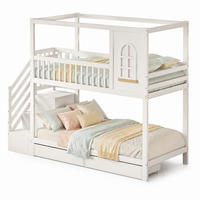ETAGENBETT 90/200 mit Hausform, Stauraumschubladen und Sicherheitsleiter in Weiß - Weiß, Holzwerkstoff (90/200cm) - EVRYAE