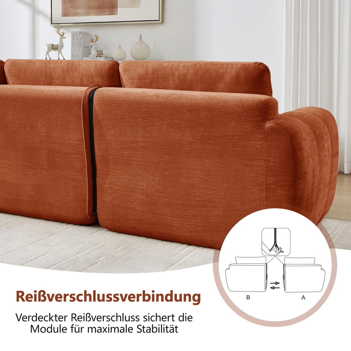 2-SITZER-SOFA DE-34464 quadratische Tuftung und 32D-Schaum Orange - Orange, Textil (97/68/194cm) - ComfortXL