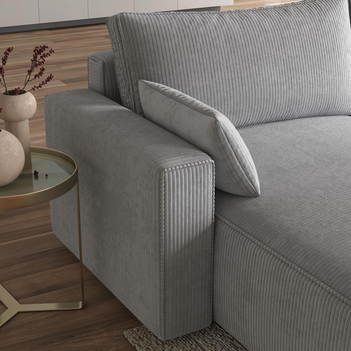 ECKSOFA FORIL P Gelb Kordstoff mit Schlaffunktion - Gelb/Grau, Holz/Kunststoff (265/178cm) - MASSENO