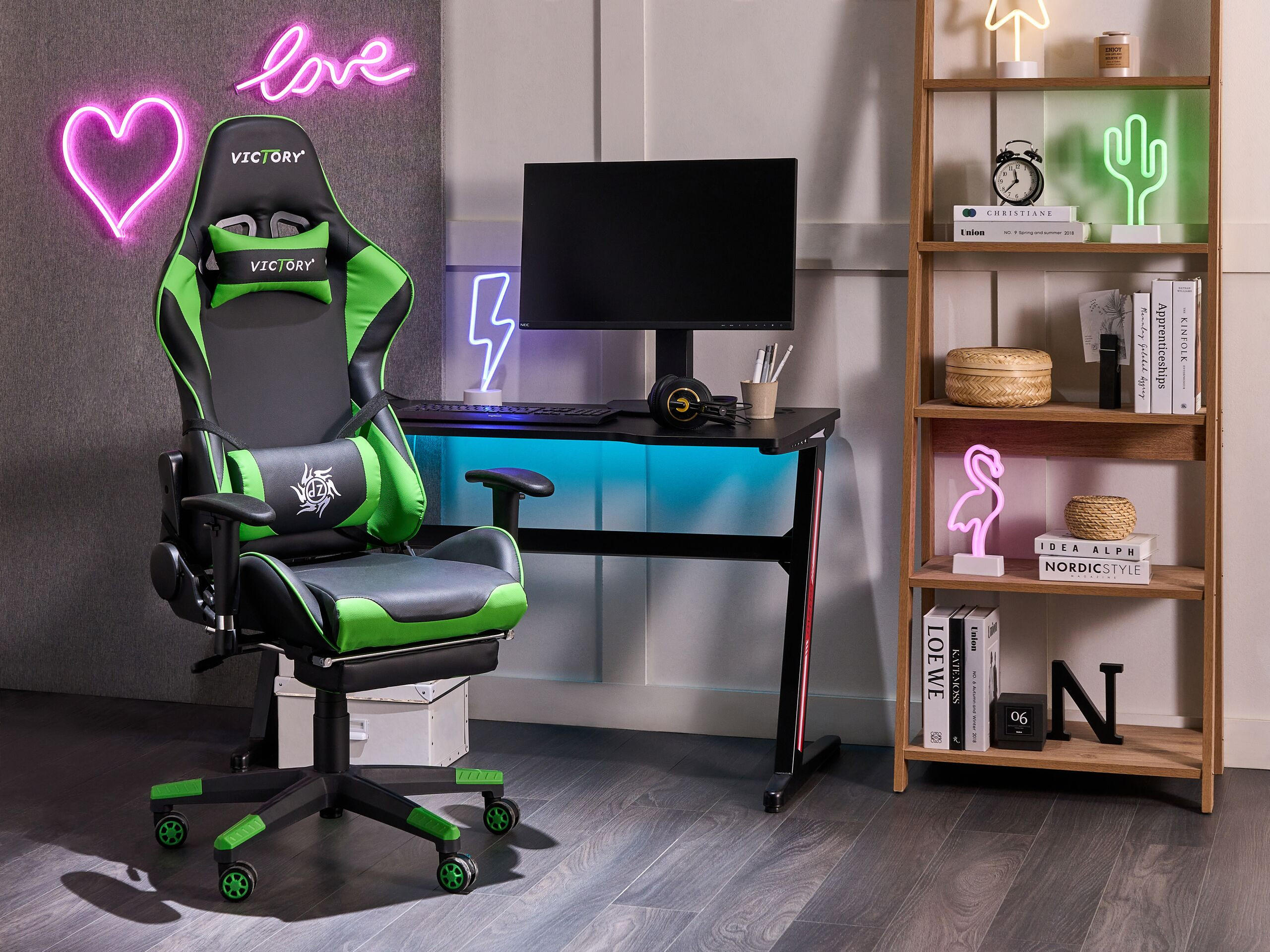 BÜROSTUHL Kunstleder SchwarzGrün Victory - Schwarz, Kunststoff/Textil (55/124/60cm) - Beliani