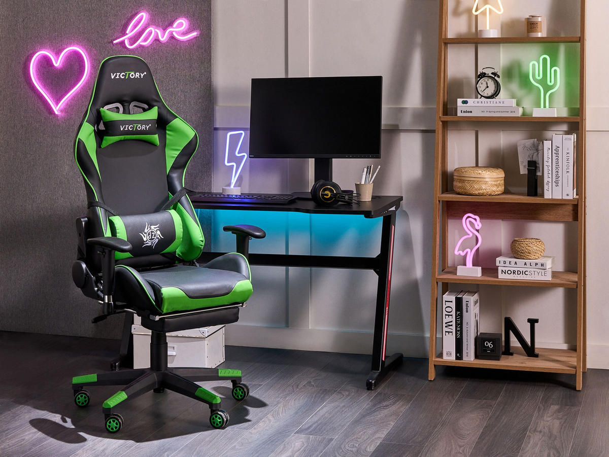 BÜROSTUHL Kunstleder SchwarzGrün Victory - Schwarz, Kunststoff/Textil (55/124/60cm) - Beliani