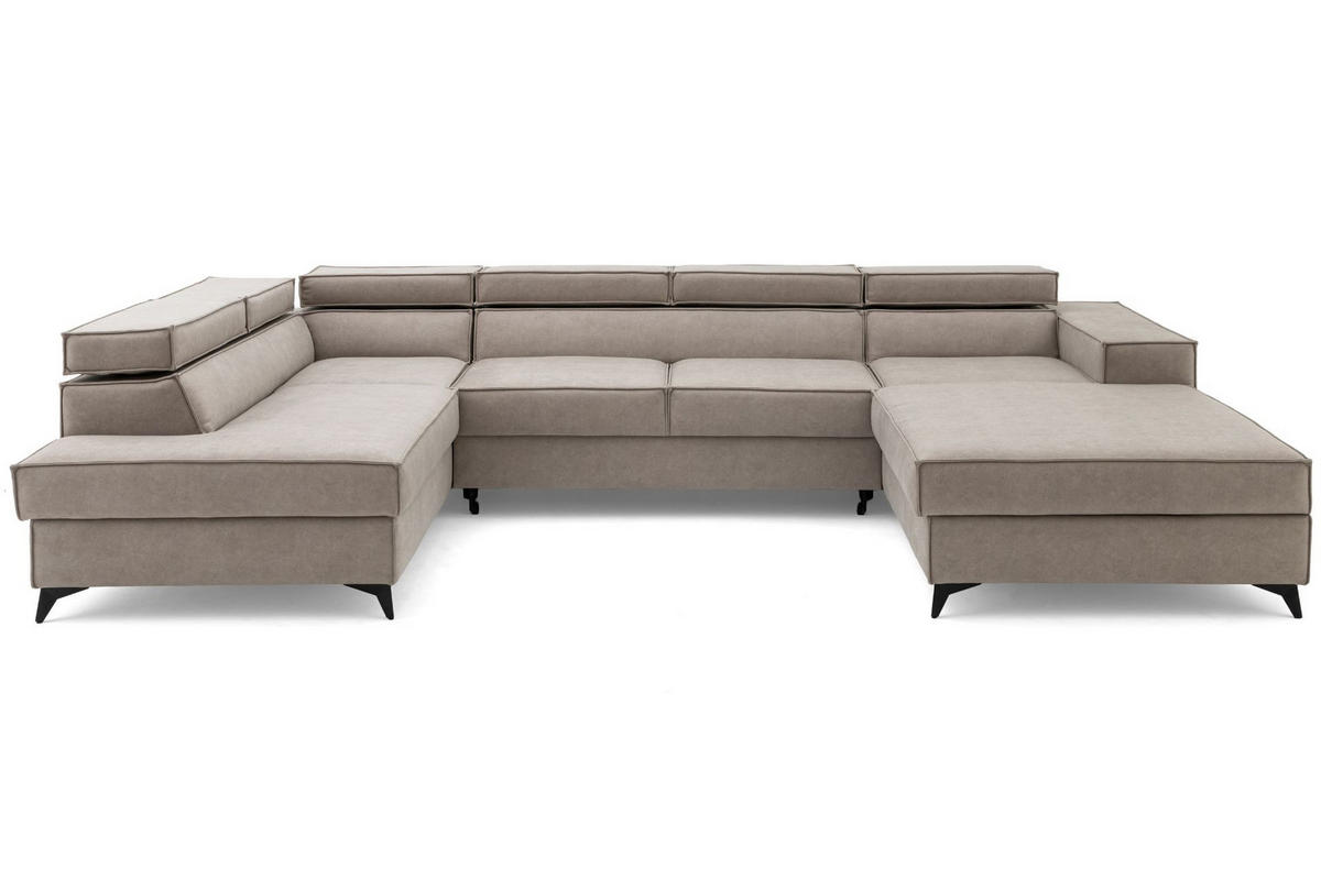 ECKSOFA PURE U Links mit Schlaffunktion 127x270 Velours Creme - Creme/Schwarz, Holz/Textil (340/204cm) - Muffo