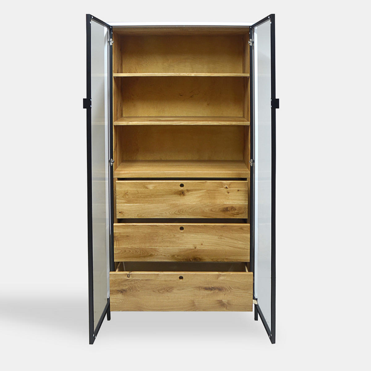 VITRINE aus Holz mit Regalen und Schubladen CARLA II - Eichefarben, Holz (100/190/45cm) - Rawood Furniture