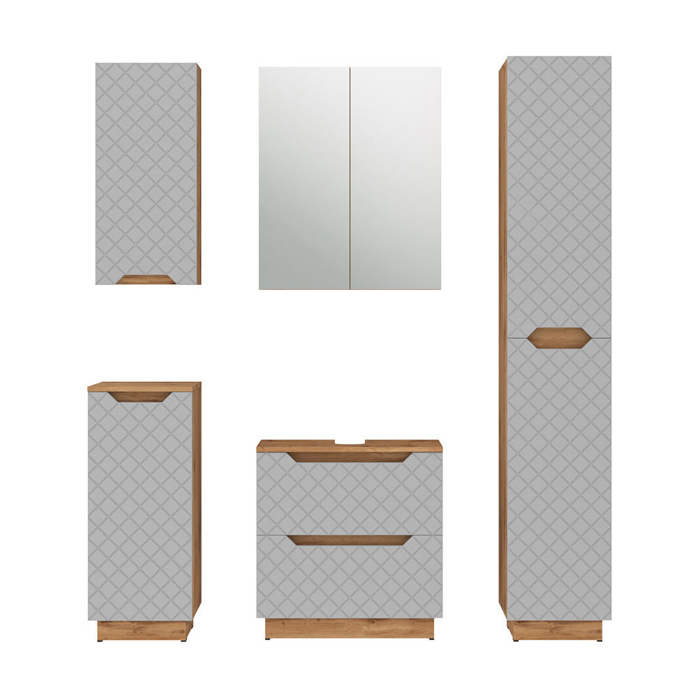 KOUPELNOVÝ NÁBYTEK Lotta Dub/šedá se strukturou dlaždic - šedá, kompozitní dřevo (59.8/62.5/32cm) - Vicco