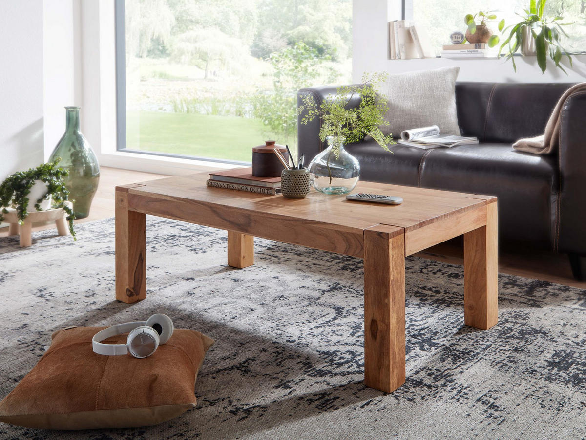COUCHTISCH aus Akazienholz, rustikal, quadratisch, handgefertigt, Beige 110x60x40 cm - Beige, Holz (60/110/40cm) - KADIMA DESIGN