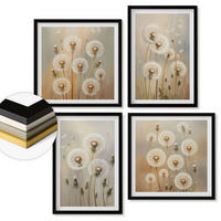 WANDBILDER 4er-Set - 50x50 cm & 40x60 cm Schwarzer Rahmen - Weiße Löwenzahnblüten auf hellem Hintergrund - Schwarz, Kunststoff (50/50cm) - ArtPrintCave