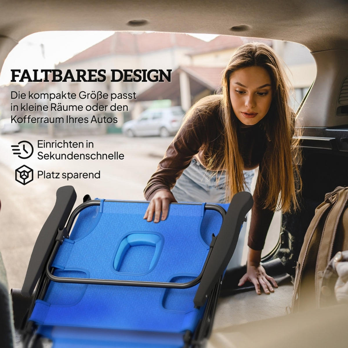 SONNENLIEGE Gartenliegen Relaxliege Schwarz Dunkelblau klappbar - Blau, Metall (72/31/194cm) - ComfortXL