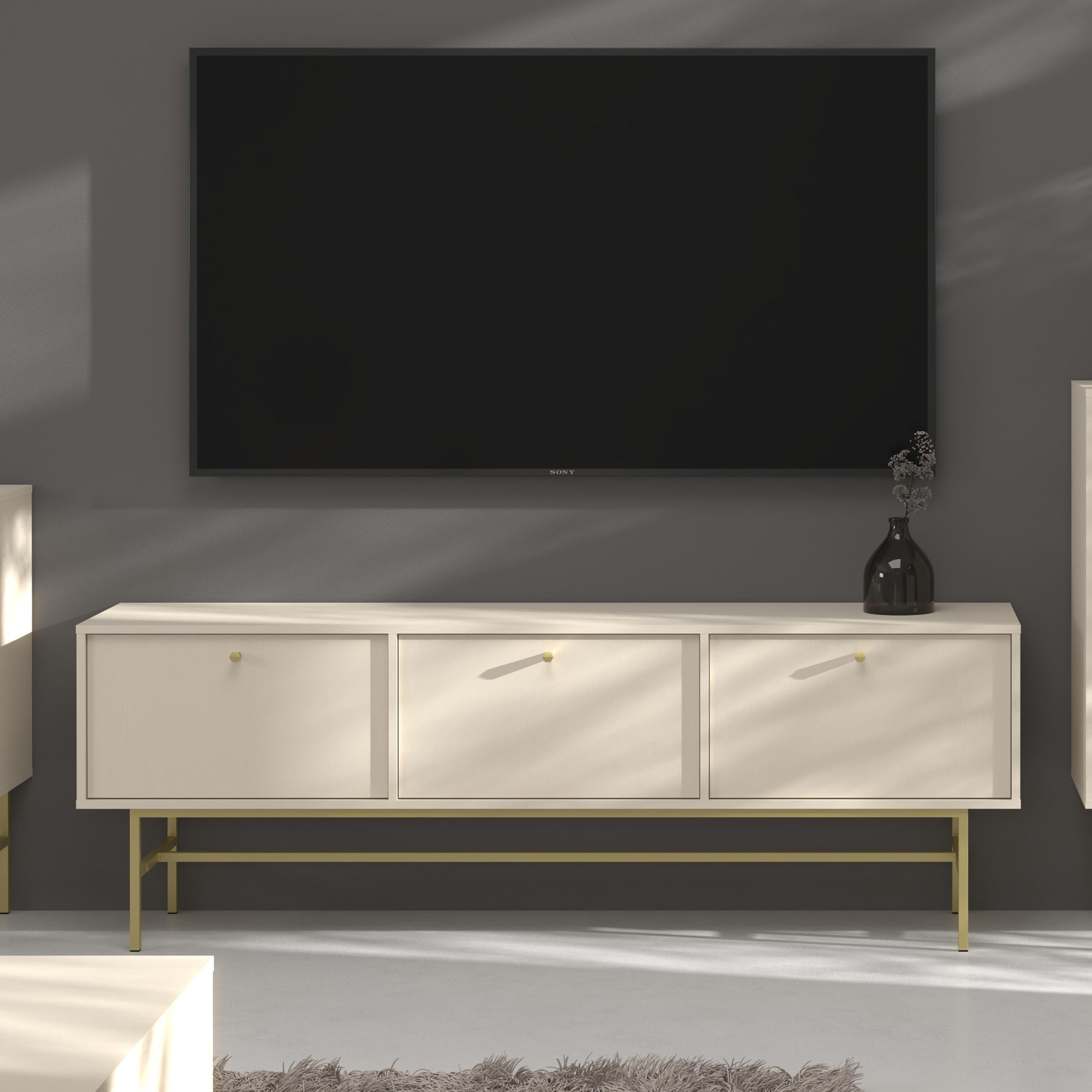 LOWBOARD TORINO 180x40,8x62,5 cm mit 3 Türen Beige - Beige, Holzwerkstoff (180/62.5/40.8cm) - MASSENO
