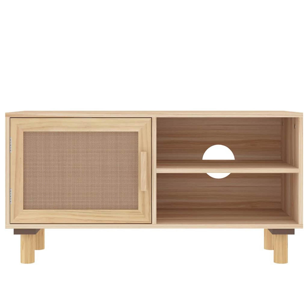 TV-SCHRANK Braun 80/30/40 Cm Massivholz Kiefer Und Natur-Rattan - Braun, Holz (30/40/80cm) - vidaXL