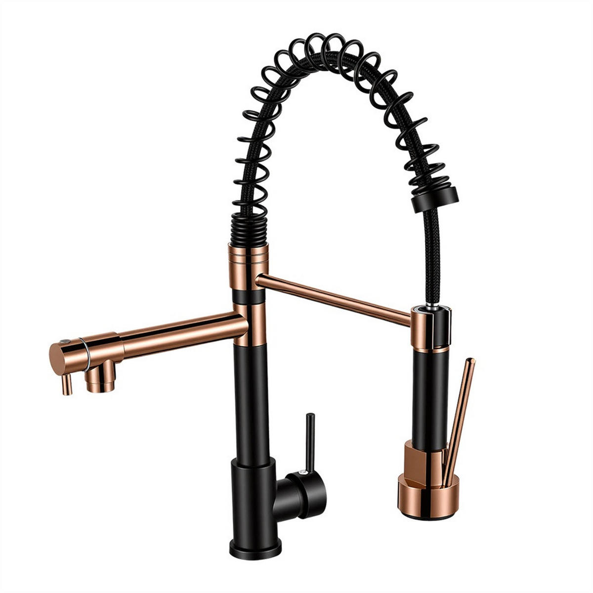 KÜCHENARMATUR ausziehbar mit Federführung 360° drehbar Spültischarmatur Mischbatterie - Schwarz +Roségold - Schwarz, Metall (17.5/46/4.5cm) - DELFA