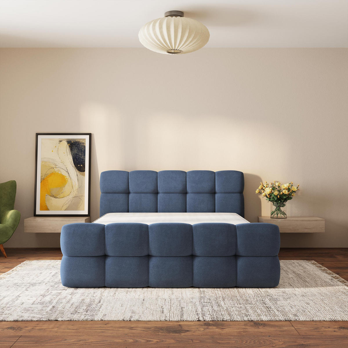 ČALOUNĚNÁ POSTEL ELIZJA 180x200 cm, s úložným prostorem, Modrá - SORO 76 - modrá, dřevo/textil (180/200cm) - MASSENO