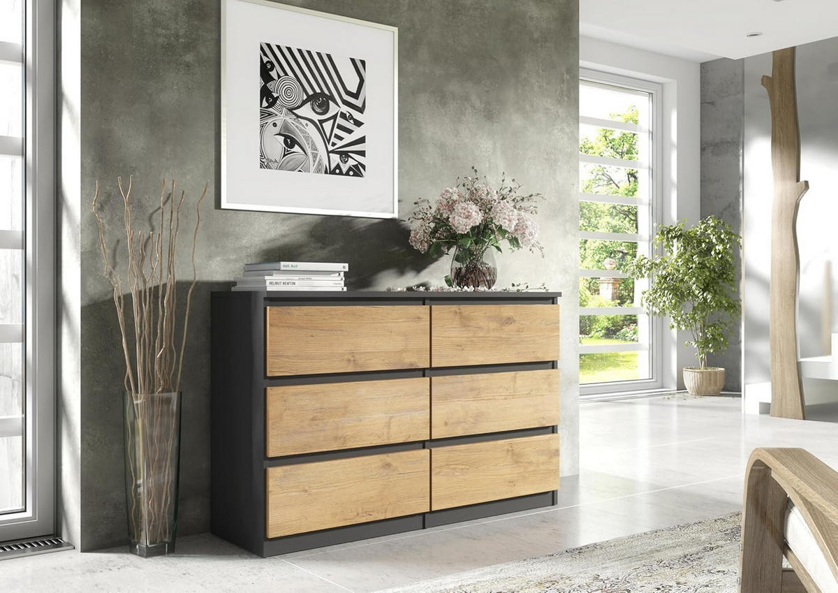 KOMMODE 140 Anthracite & Lancelot 138,5x39x78,5 cm - Anthrazit/Eschefarben, Holzwerkstoff (138.5/78.5/39cm) - Mobelsta