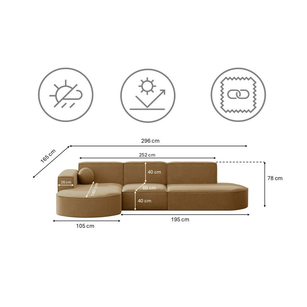 Thumbnail - Kaiser Möbel Gartenecksofa, Cappuccino, Holz, 4-Sitzer, Füllung: Komfortschaum,Komfortschaum, L-Form,L-Form, 165x78x296 ...