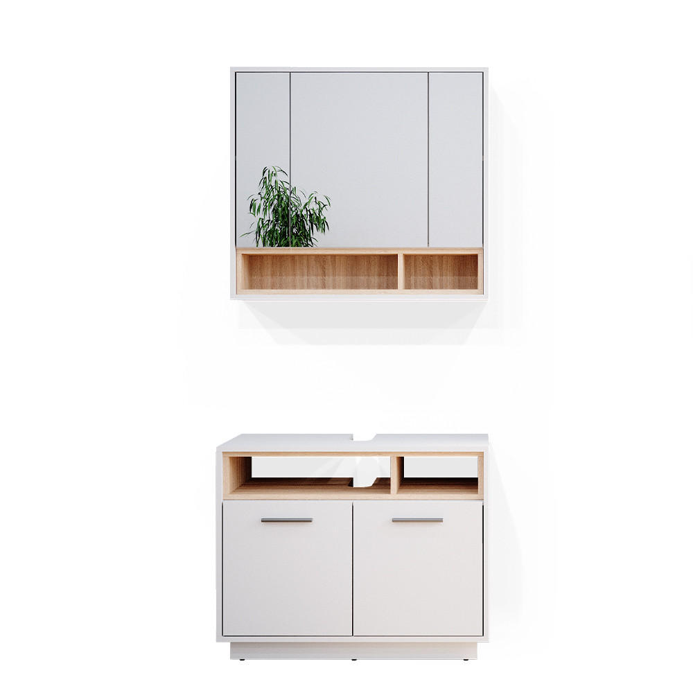 BADMÖBEL-SET Beatrice Weiß 2 Teile - Weiß/Sonoma Eiche, Holzwerkstoff (80/64/40cm) - Vicco