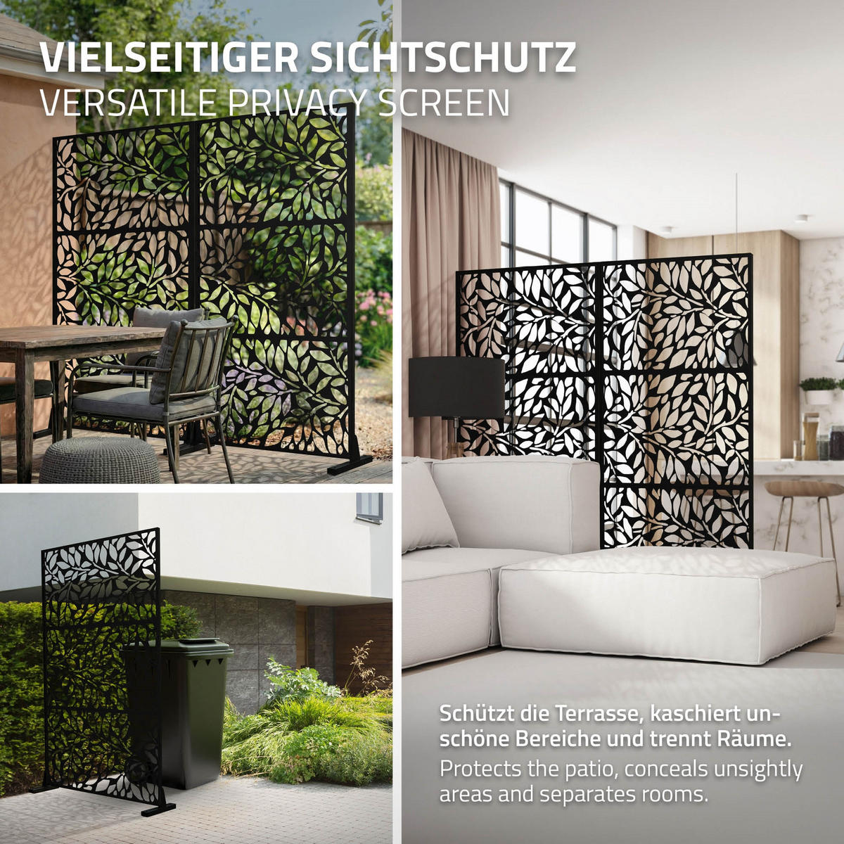 METALL-SICHTSCHUTZ Firenze 90x180 cm Schwarz aus Stahl - Schwarz, Metall (90/183cm) - ML-DESIGN
