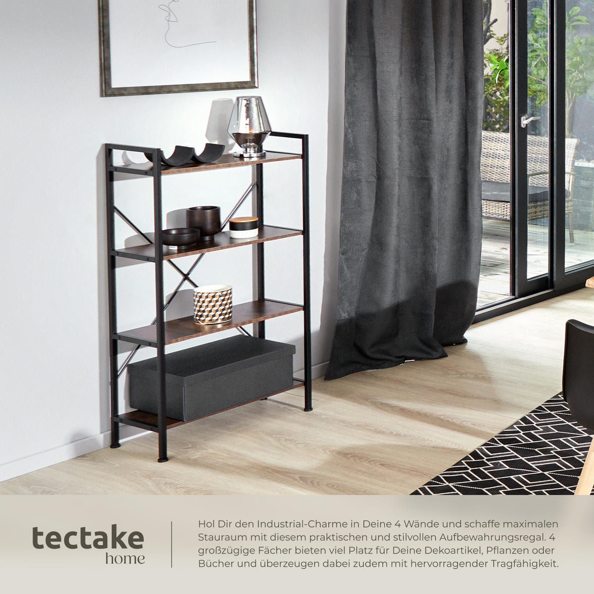 REGAL Leeds,inklusive Kippschutz, 67,5 x 31,5 x 121,5 cm,Industrial Holz dunkel, rustikal - Rostfarben, Holz (31.5/121.5/67.5cm) - tectake