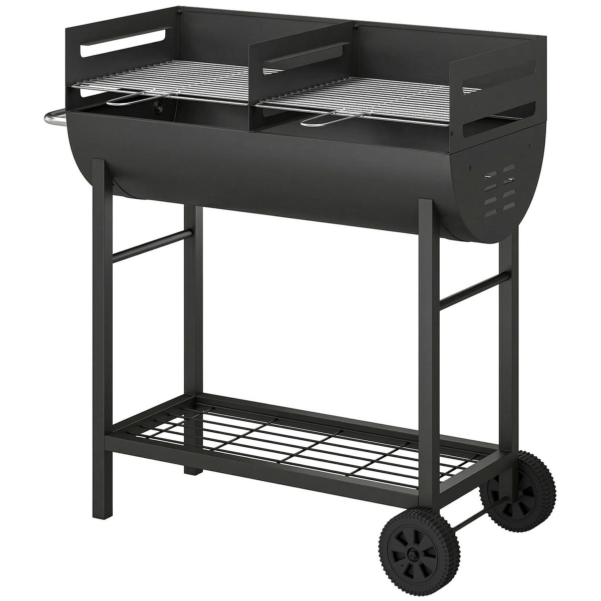HOLZKOHLEGRILL DE-10293 2 Grillzonen höhenverstellbar Schwarz - Schwarz, Metall (46.5/100/103cm) - ComfortXL