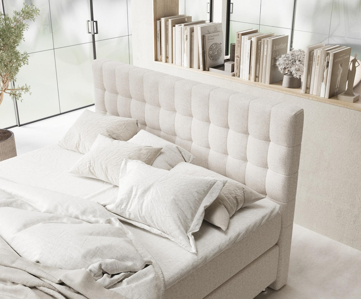 BOXSPRINGBETT Sorrento Hellbeige 140/200 cm mit Latex-Topper - Beige/Silberfarben, Holz/Holzwerkstoff (140/200cm) - Maison de Reve