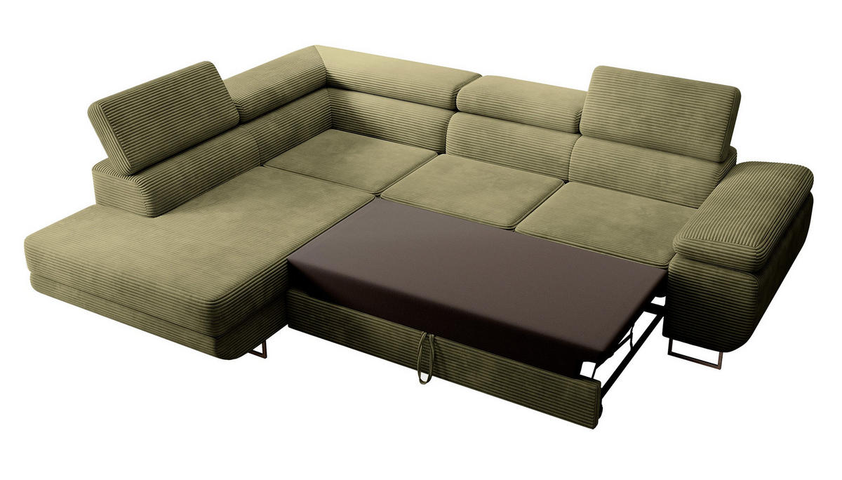 ECKSOFA Stevil Olivgrün Cordbezug - Silberfarben/Olivgrün, Textil/Metall (275/203cm) - Selsey