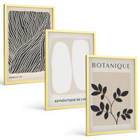BILDER SET 3er Set - 40x60 cm Goldrahmen - Pflanzenmuster und Linien - Goldfarben, Kunststoff (40/60cm) - TULUP