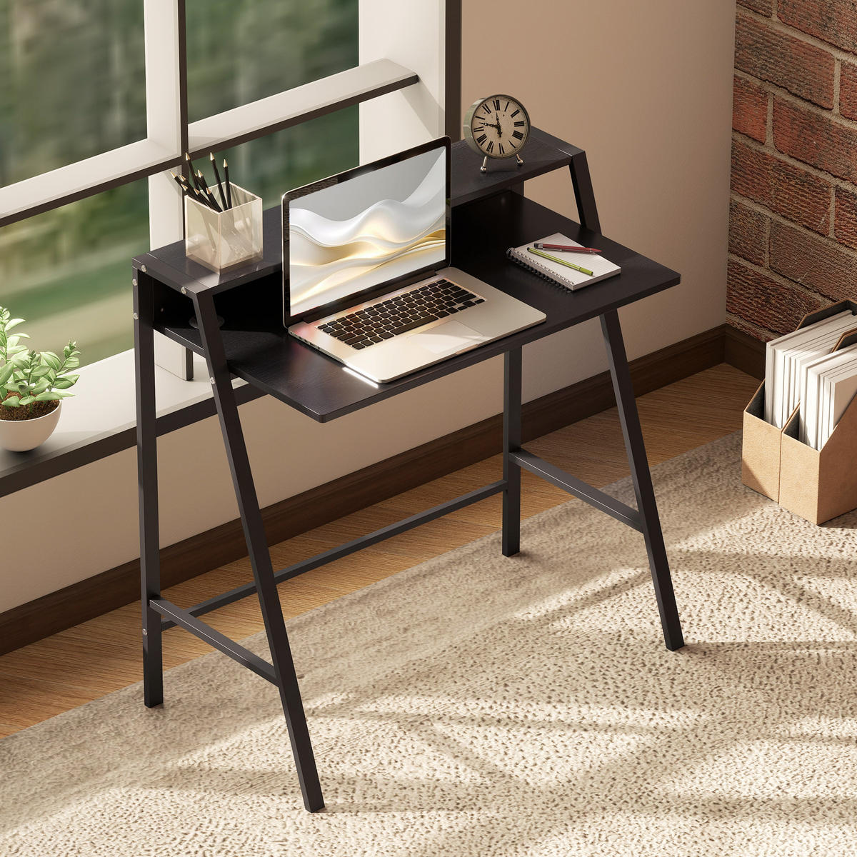 SCHREIBTISCH, MDF, Eisen, Schwarz - Schwarz, Kunststoff (84/45/85cm) - HOMCOM