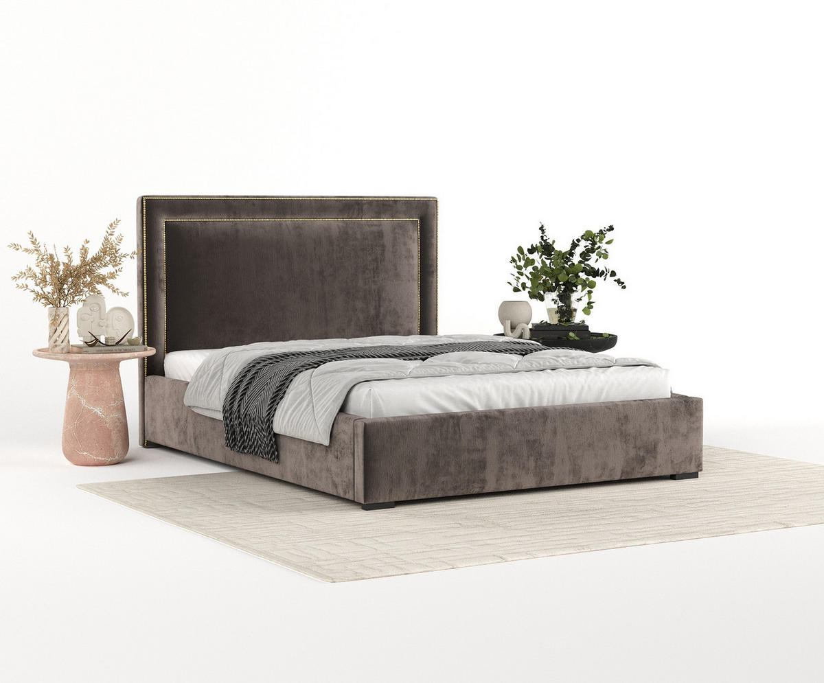 POLSTERBETT Como Braun 160/200 cm im Chenille-Stoff - Schwarz/Naturfarben, Holz/Holzwerkstoff (160/200cm) - Maison de Reve