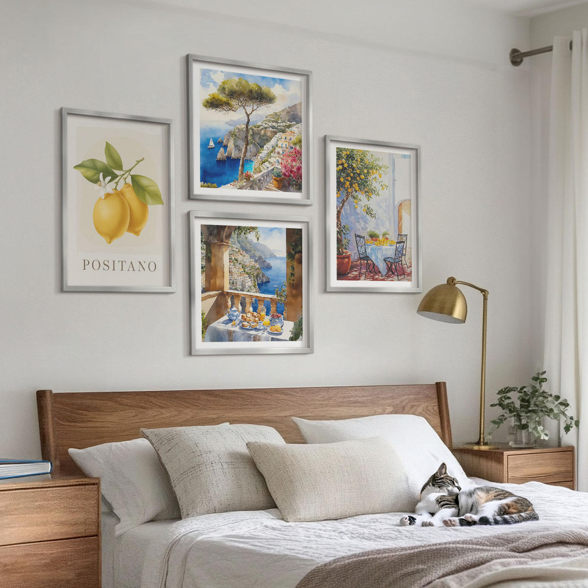 BILDER SET 4er Set - 50x50 cm & 40x60 cm Silberner Rahmen - Ansichten der Zitronenarchitektur von Positano - Silberfarben, Kunststoff (50/50cm) - TULUP