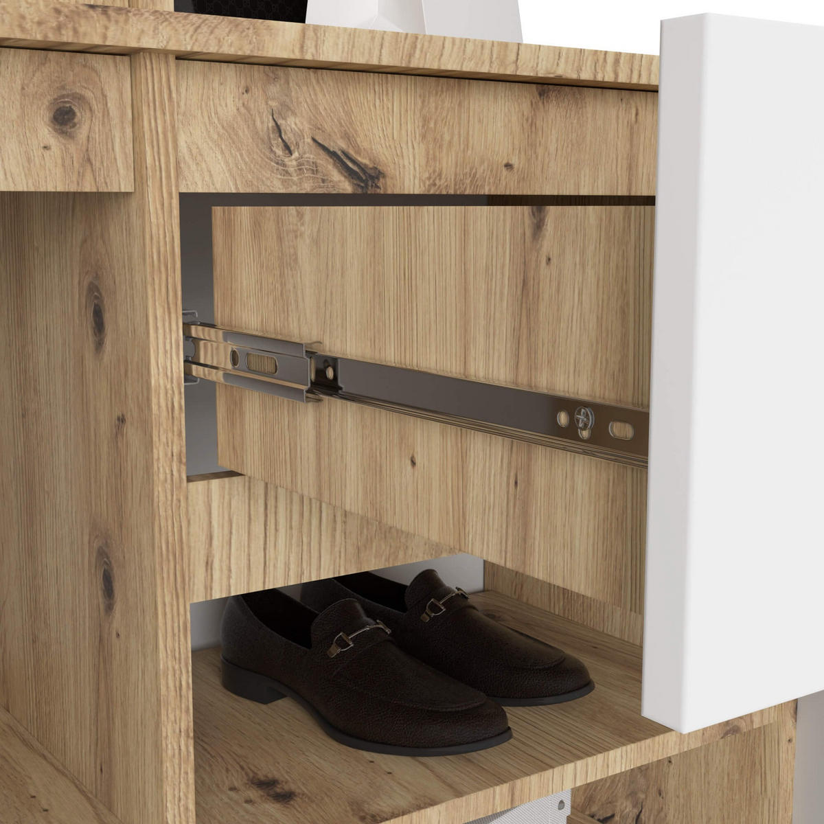 GARDEROBE Entro mit Spiegel, Eiche Artisan/Weiß, 95x183x35 cm - Eiche Artisan/Weiß, Holzwerkstoff (95/183/35cm) - Akord