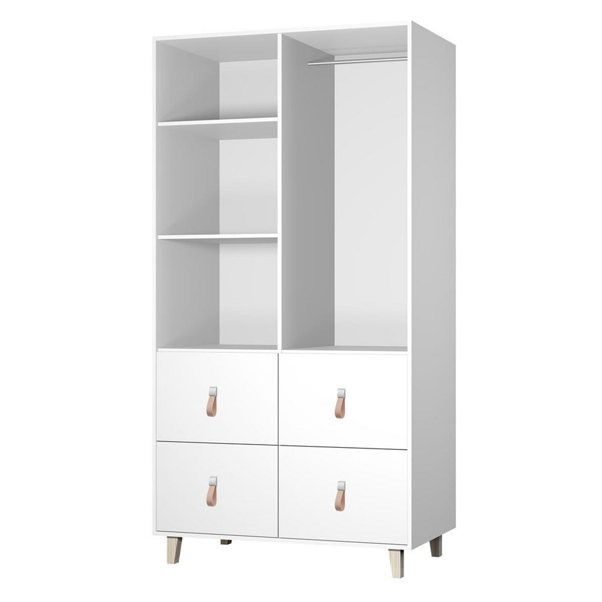 JUGENDZIMMER Svala 4 teilig in Weiß, Skandinavischer Stil, kleiner Kleiderschrank, Schreibtisch, Kommode 03, Wandregal - Weiß, Holzwerkstoff (80/200/120cm)