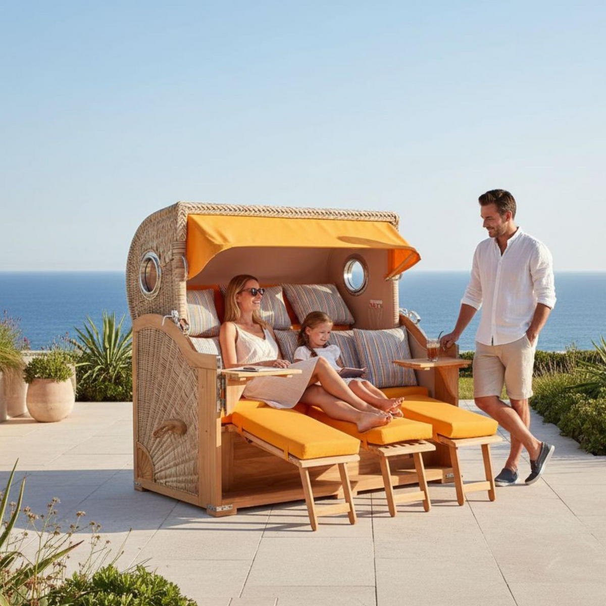 STRANDKORB XXL Baltikum mit Bullaugen - Gelb/Braun, Metall (170/170/95cm) - Mr. Deko