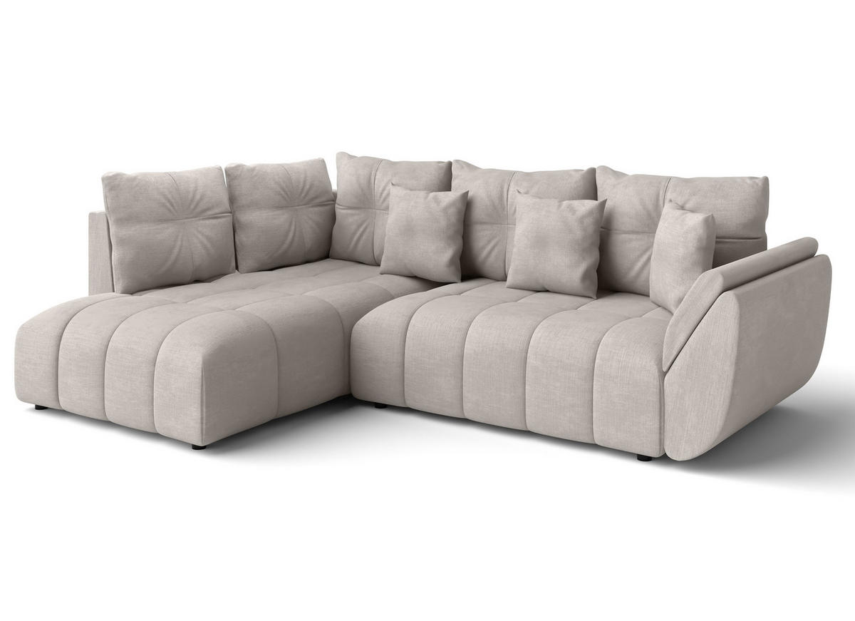 ECKSOFA L Form Corleone Beige 266/190/91 cm mit Schlaffunktion - Beige/Schwarz, Kunststoff/Textil (266/182cm) - AX Living