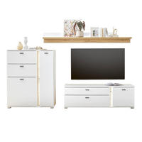 WOHNWAND 3-teilig weiß matt, Eiche Wotan 260 cm, Wohnkombination inklusive Frontbeleuchtung - Silberfarben/Eiche Wotan, Holz/Holzwerkstoff (260/170/42cm) - Furn.Design