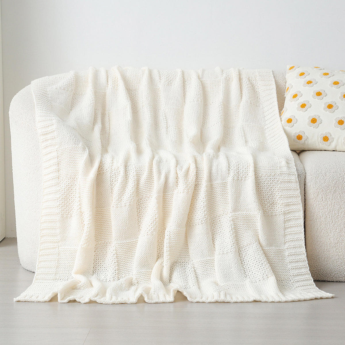 STRICKDECKE – 70 x 100 cm – Ecru - Ecru, Textil (70/100cm)