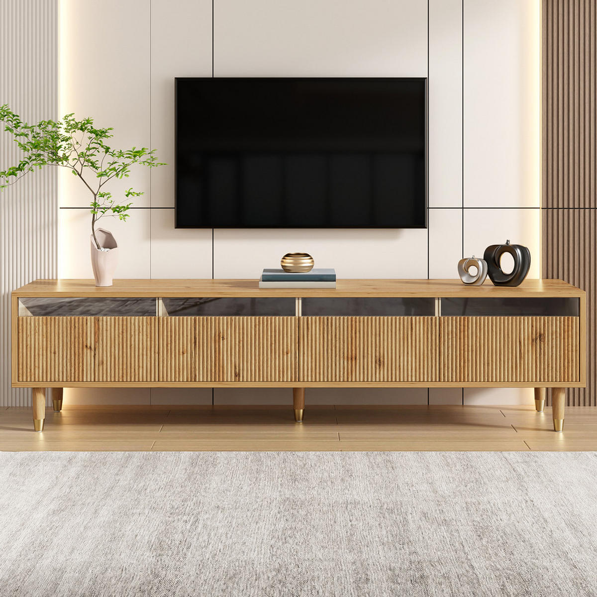 TV-SCHRANK 178cm Holzoptik 4 Schubladen MDF Acryl - Braun, Holz (43.18/12.06/187.96cm) - FLIEKS