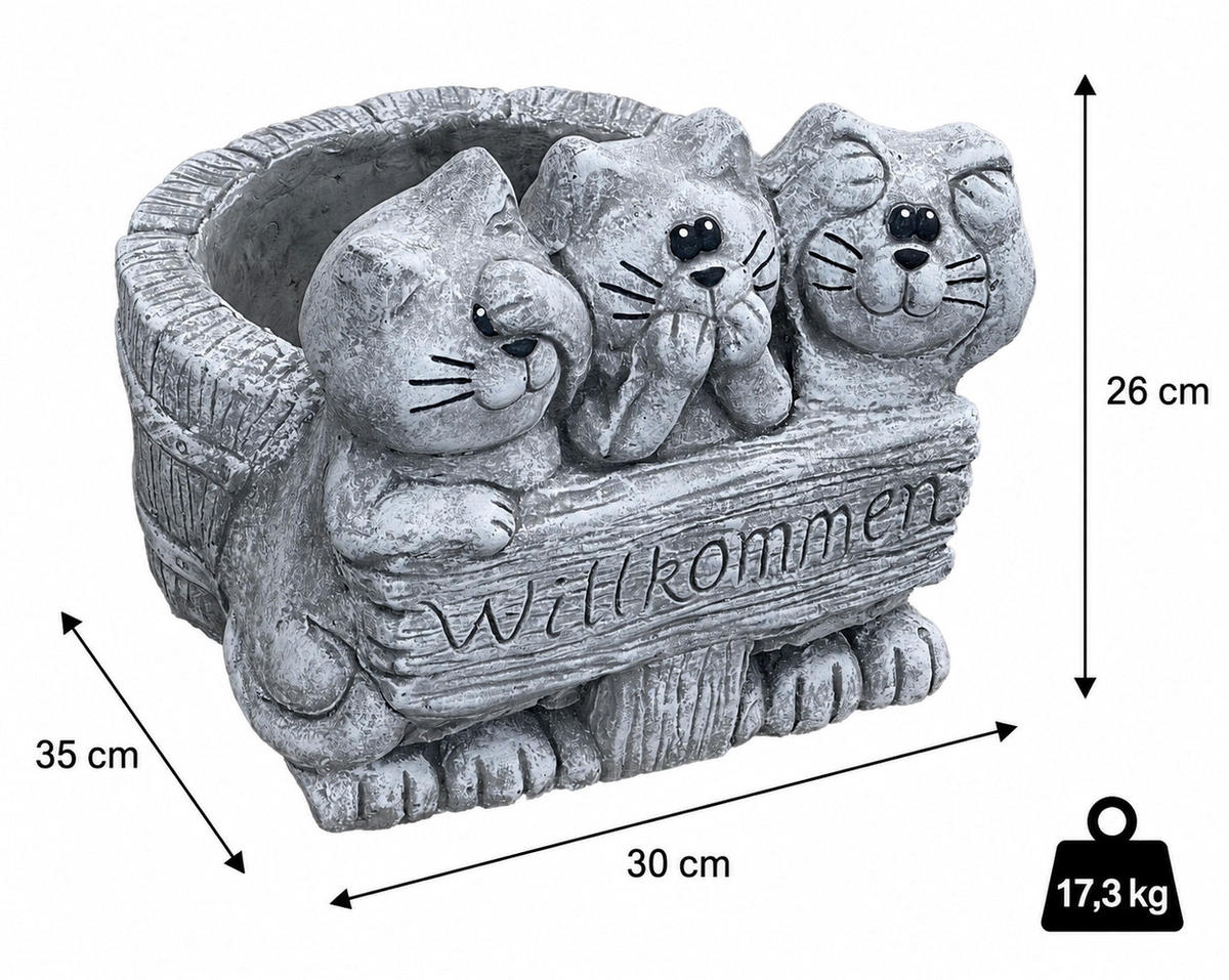 KATZEN Pflanzgefäß 3 Katzen Willkommen aus Steinguss frostfest - Grau, Stein (30/26/35cm) - stoneandstyle