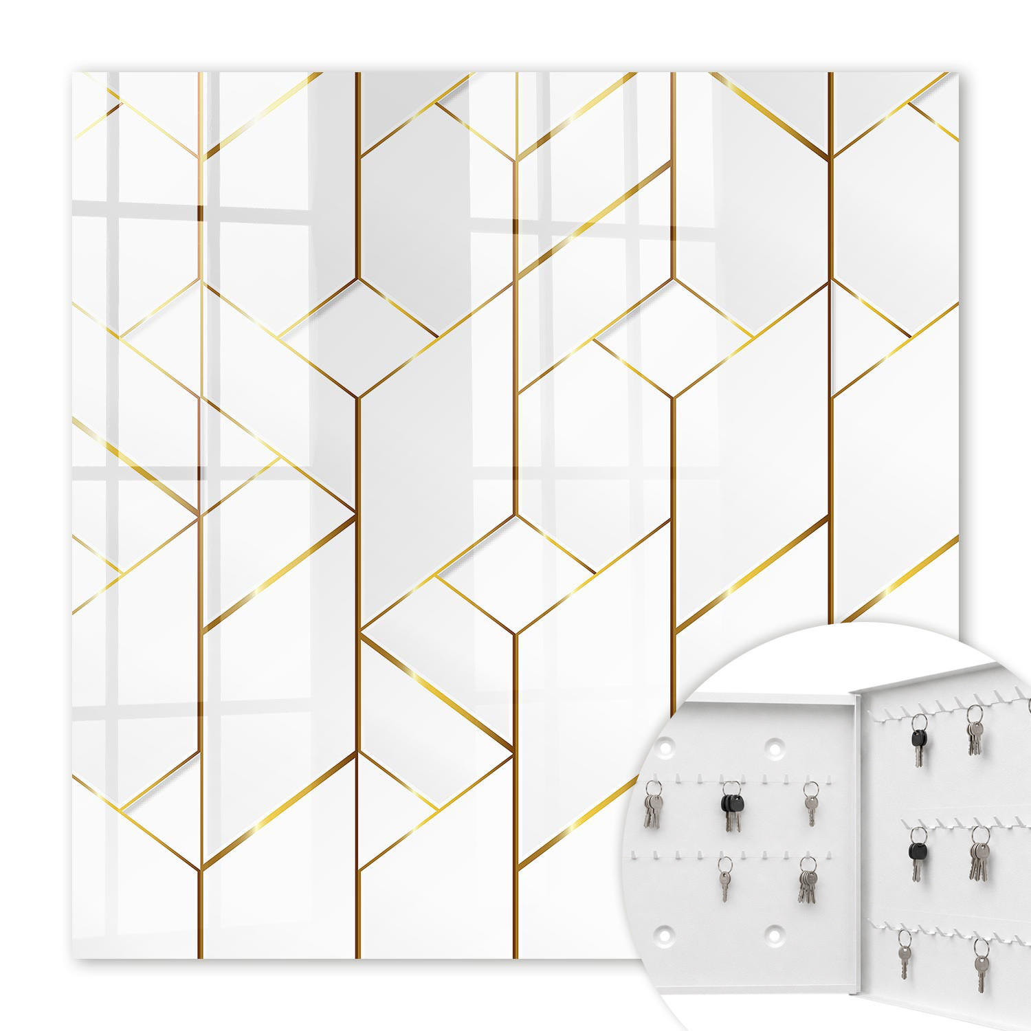 SCHLÜSSELBOX Weiß 30x30 cm – Türöffnung nach rechts - Moderne Eleganz - Weiß, Metall (30/30/5cm) - TULUP