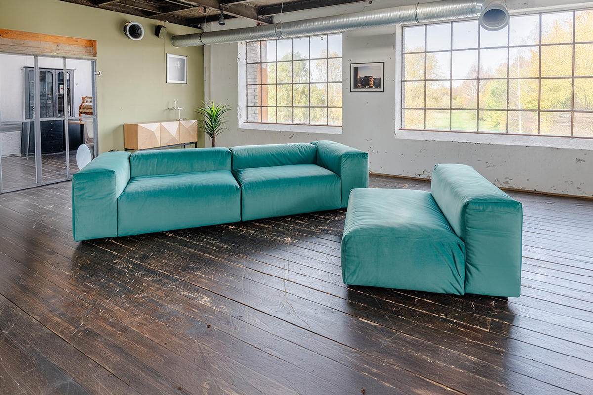 MODULSOFA MIA Grün Velvet - Schwarz/Grün, Kunststoff/Textil (418/72/120cm) - KAWOLA