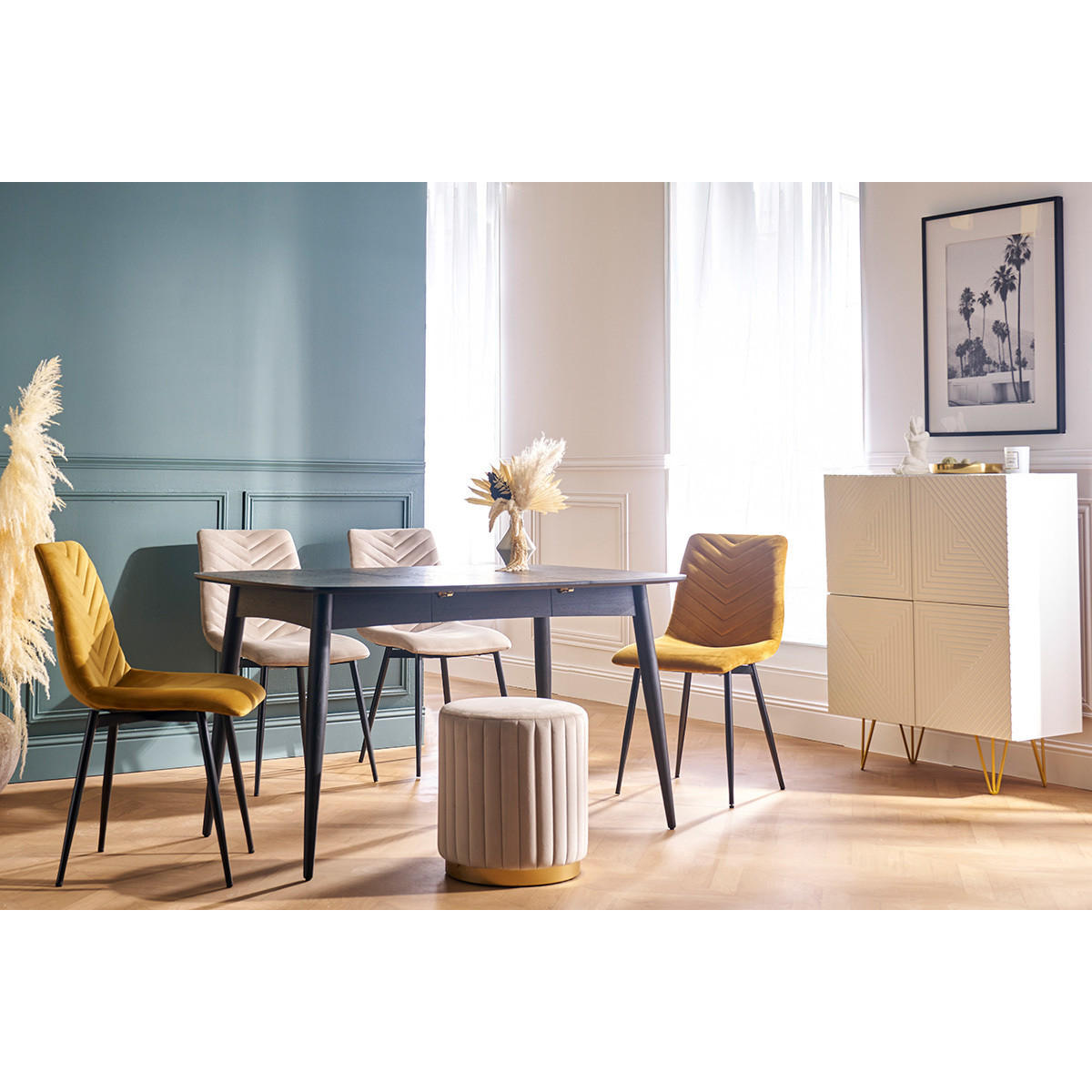 ESSTISCH Ausziehbar Schwarz L130-160 cm NORDECO - Schwarz, Holz (160/90/75.5cm) - Miliboo