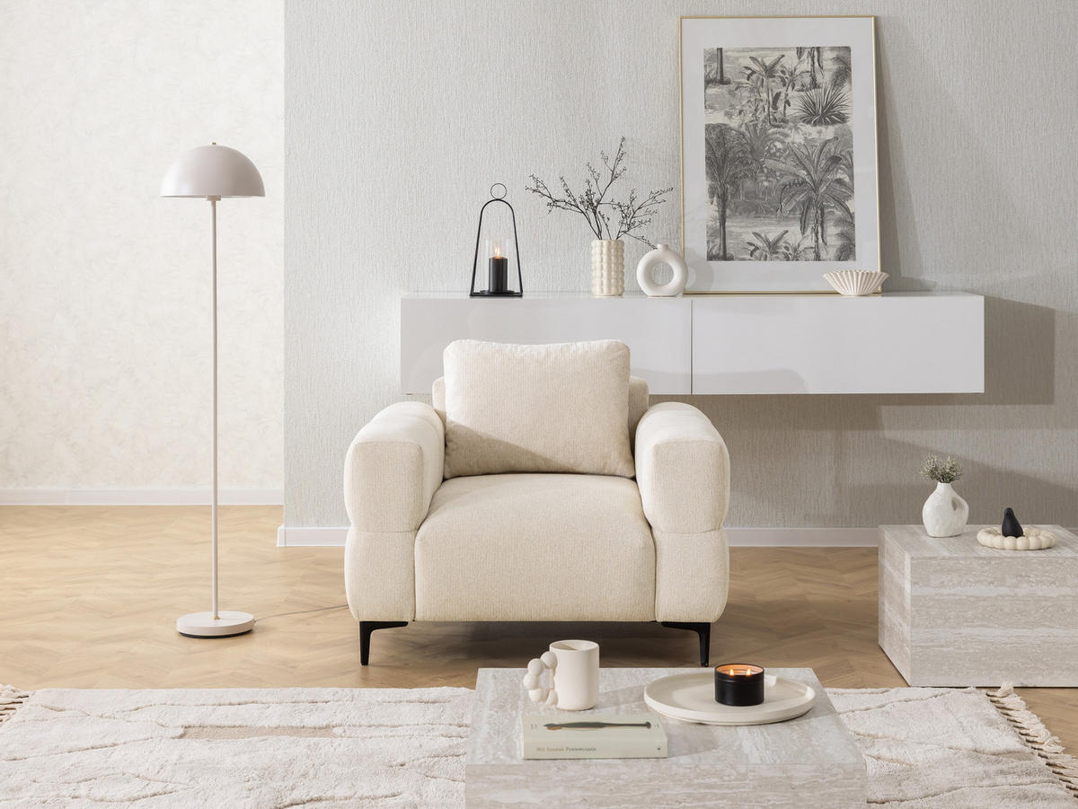 SEDACIA ZOSTAVA 3+2+1 Cardea v bublinkovom vzhľade z mäkkej svetlobéžovej štruktúrovanej látky - čierna/béžová, kov/drevo (217/80/97cm) - S-Style Möbel