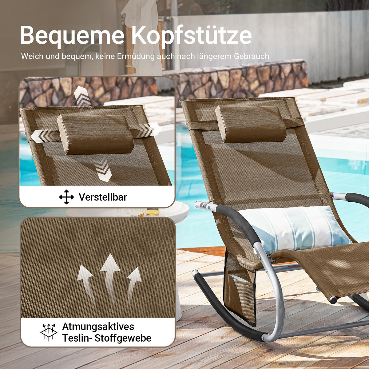 SONNENLIEGE 2er Set Braun - Braun, Metall (63/83/150cm) - SoBuy